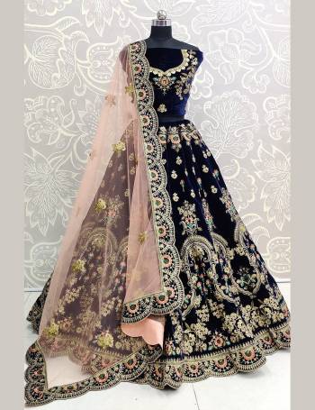 Heavy Designer Lehenga Choli In Dark Color Fabricated On Heavy Velvet  And Dupatta Fabricated On Heavy Bridel Net With Heavy Attractive Embroidery And Diamond. 