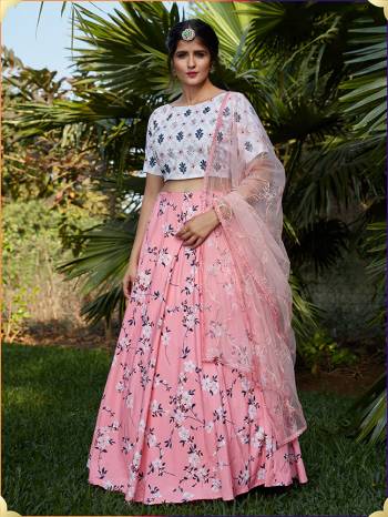 Heavy Designer Lehenga Crepe Silk Or Cotton Fabricated Printed, Choli In Cotton Or Viscose Cotton With Thread, Sequaince Embroidery, Dupatta In Net Fabricated On  Beautified With Attractive Embroidery. 