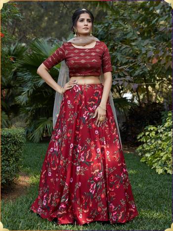 Heavy Designer Lehenga Crepe Silk Or Cotton Fabricated Printed, Choli In Cotton Or Viscose Cotton With Thread, Sequaince Embroidery, Dupatta In Net Fabricated On  Beautified With Attractive Embroidery. 