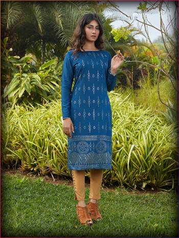 Grab This Readymade Long Kurti In Fine Color Fabricated On Silky Cotton Beautified With Mukaish Work. It Is Light In Weight And Easy To Carry All Day Long. 