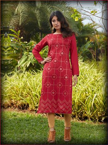 Grab This Readymade Long Kurti In Fine Color Fabricated On Silky Cotton Beautified With Mukaish Work. It Is Light In Weight And Easy To Carry All Day Long. 