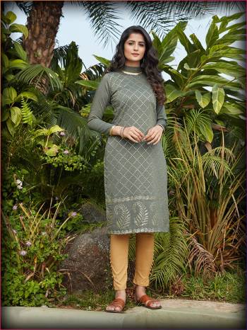 Grab This Readymade Long Kurti In Fine Color Fabricated On Silky Cotton Beautified With Mukaish Work. It Is Light In Weight And Easy To Carry All Day Long. 