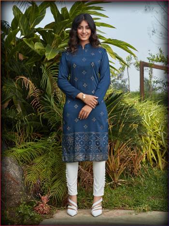 Grab This Readymade Long Kurti In Fine Color Fabricated On Silky Cotton Beautified With Mukaish Work. It Is Light In Weight And Easy To Carry All Day Long. 