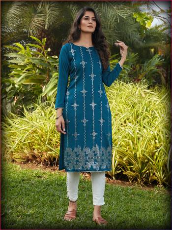 Grab This Readymade Long Kurti In Fine Color Fabricated On Silky Cotton Beautified With Mukaish Work. It Is Light In Weight And Easy To Carry All Day Long. 