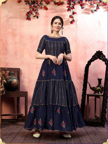 Flaunt Your Rich And Elegant Taste Wearing This Designer Readymade Long Gown In Fine Color. This  Pretty Gown Is Fabricated On Beautified With Thread & Sequance Embroidery Work. Its Fabric Is Soft Towards Skin And Easy To Carry All Day Long. 