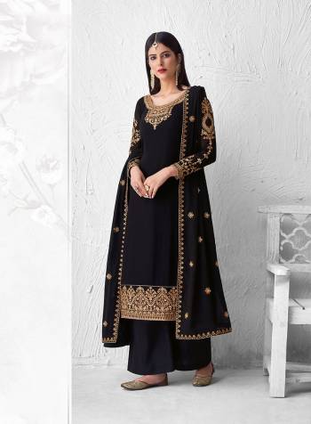 Look Pretty This Designer Floor Length Suit In Lovely  Color.?Its Pretty Embroidred Top Is Faux Georgette Based Paired With Santoon Bottom And Faux Georgette Fabricated Embroidered Dupatta Which Gives An Attractive To The Suit.