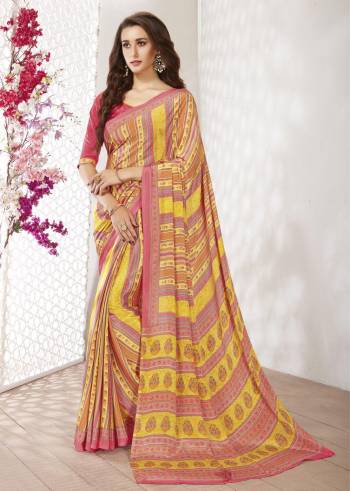 Adorn The Pretty Angelic Look Wearing This Heavy Designer Saree In Red Color Paired With Contrasting Yellow Colored Blouse. This Saree Is Fabricated On Satin Silk Paired With Art Silk Fabricated Blouse. Its Pretty Color Pallete Will Give An Attractive Look To Your Personality. 