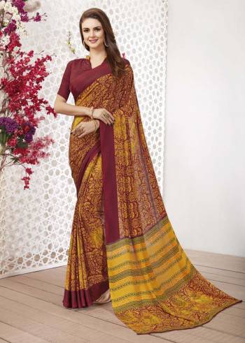 Adorn The Pretty Angelic Look Wearing This Heavy Designer Saree In Red Color Paired With Contrasting Yellow Colored Blouse. This Saree Is Fabricated On Satin Silk Paired With Art Silk Fabricated Blouse. Its Pretty Color Pallete Will Give An Attractive Look To Your Personality. 