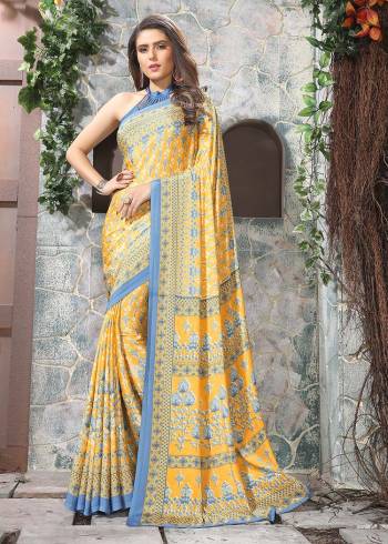 Celebrate This Festive Season In This Very Nyce Colored Saree Paired with Maching Blouse. This Saree and Blouse Are Crepe Silk Based Beautified With Detailed Fancy Print Saree. 