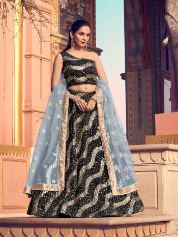 Heavy Designer Lehenga Choli In Black Color Fabricated On Fur Imported Fabric Beautified With Heavy Attractive Sequance Embroidery & Soft Net Dupatta. 