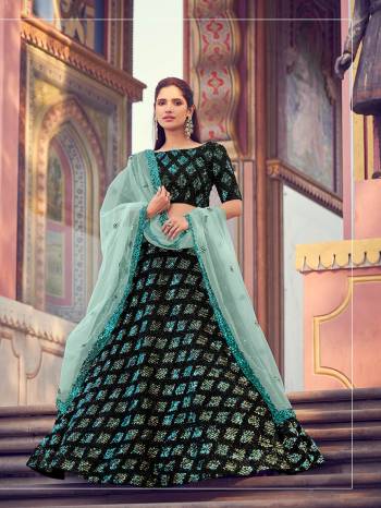 Heavy Designer Lehenga Choli In Black Color Fabricated On Fur Imported Fabric Beautified With Heavy Attractive Sequance Embroidery & Soft Net Dupatta. 