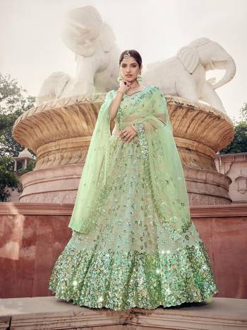 Heavy Designer Lehenga Choli & Dupatta In Light Color Fabricated On Soft Net Beautified With Heavy Attractive Sequance Embroidery. For Partywear Lehenga Dress.