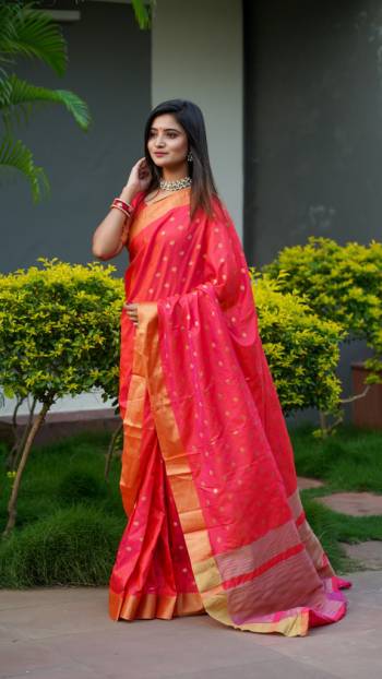 Look Attractive Wearing This Fine Colored Saree Paired With Maching Colored Blouse.  This Heavy Designer Saree Is Cotton Silk Based Weving Jacquard Butti Design Which Gives A Rich Look To Your Personality. Buy This Pretty Saree Now.