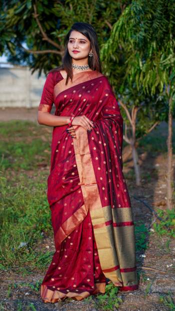 Look Attractive Wearing This Fine Colored Saree Paired With Maching Colored Blouse.  This Heavy Designer Saree Is Cotton Silk Based Weving Jacquard Butti Design Which Gives A Rich Look To Your Personality. Buy This Pretty Saree Now.