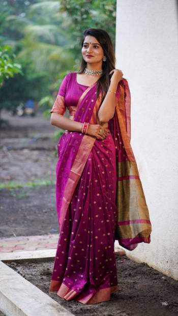 Look Attractive Wearing This Fine Colored Saree Paired With Maching Colored Blouse.  This Heavy Designer Saree Is Cotton Silk Based Weving Jacquard Butti Design Which Gives A Rich Look To Your Personality. Buy This Pretty Saree Now.