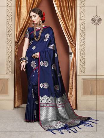 Adorn The Pretty Angelic Look Wearing This Heavy Designer Saree In Rich Color Paired With Contrasting Colored Blouse. This Saree Is Fabricated On Cotton Silk Paired With Cotton Silk Fabricated Blouse With Jacquard Weaving Silver Jari Design. Its Pretty Color Pallete Will Give An Attractive Look To Your Personality. 