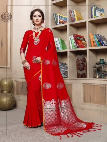 Adorn The Pretty Angelic Look Wearing This Heavy Designer Saree In Rich Color Paired With Contrasting Colored Blouse. This Saree Is Fabricated On Cotton Silk Paired With Cotton Silk Fabricated Blouse With Jacquard Weaving Silver Jari Design. Its Pretty Color Pallete Will Give An Attractive Look To Your Personality. 