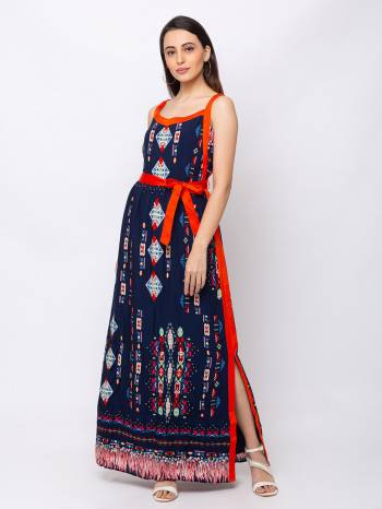 This Navy Blue maxi is crafted in COTTON features a Sleeveless and scoop ,embellishments all over, a zip closure on the side and a regular fit. Style This gown with matching jewellery and pair it with heels to make a statement look.