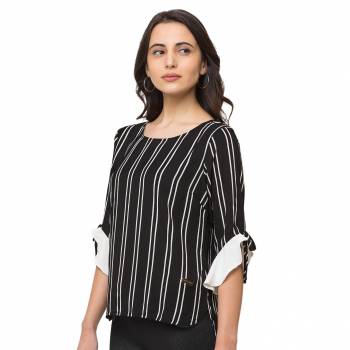 This Black Top Is Crafted In Polyster With NA Pattern.Featuring A round stripes Top.This Top offers a comfortable fit. Style this Top with a matching Jeans and a pair your regular sneakers to attain a casual look.