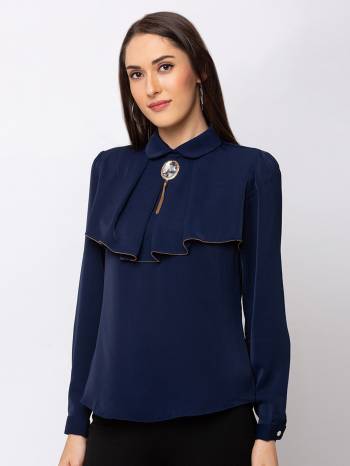 This Navy Blue TopIs Crafted In Crepe With Solid Pattern.Featuring A peter pan Solids Top.This Top offers a comfortable fit. Style this Top with a matching Jeans and a pair your regular sneakers to attain a casual look.