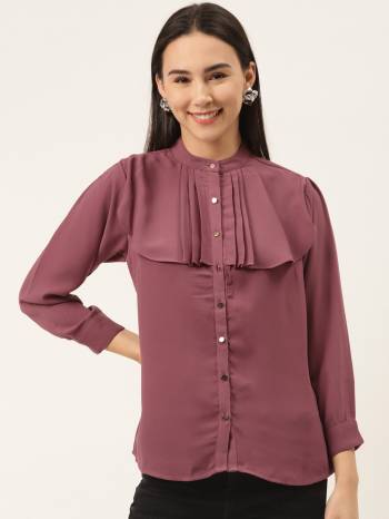 This Onion Pink Top Is Crafted In Georgette WithSolid Pattern Featuring A mandrain neck full sleeves with pleated cowl.This Top offers a comfortable fit. Style this Top with a matching  Jeans and a pair your regular sneakers to attain a casual look.