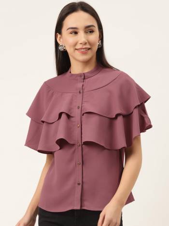 This Onion Pink Top Is Crafted In Georgette With Solid Pattern Featuring A mandrain neck,half sleeves And Double layered cowl.This Top offers a comfortable fit. Style this Top with a matching  Jeans  and a pair your regular sneakers to attain a casual look.