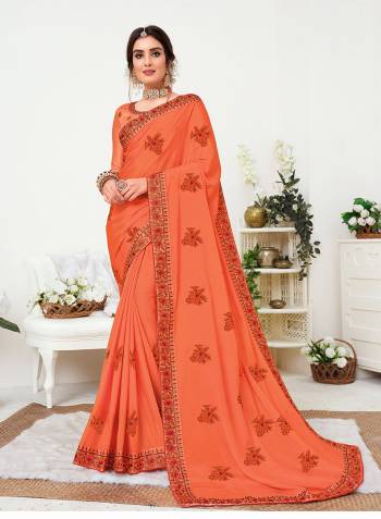 Adorn The Pretty Angelic Look Wearing This Heavy Designer Saree In Light Base Color Paired With Contrasting Colored Blouse. This Saree Is Fabricated On Chinon Silk Paired With Chinon Silk Fabricated Blouse. Its Pretty Color Pallete Will Give An Attractive Thread Embroidery Look To Your Personality. 