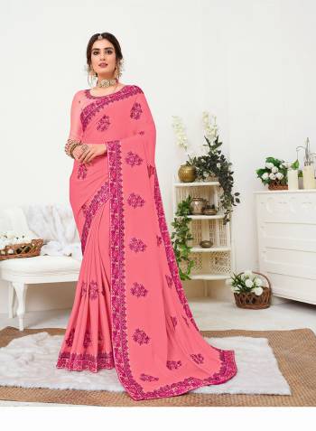 Adorn The Pretty Angelic Look Wearing This Heavy Designer Saree In Light Base Color Paired With Contrasting Colored Blouse. This Saree Is Fabricated On Chinon Silk Paired With Chinon Silk Fabricated Blouse. Its Pretty Color Pallete Will Give An Attractive Thread Embroidery Look To Your Personality. 