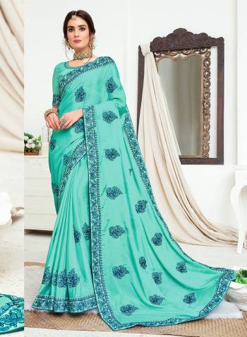 Adorn The Pretty Angelic Look Wearing This Heavy Designer Saree In Light Base Color Paired With Contrasting Colored Blouse. This Saree Is Fabricated On Chinon Silk Paired With Chinon Silk Fabricated Blouse. Its Pretty Color Pallete Will Give An Attractive Thread Embroidery Look To Your Personality. 