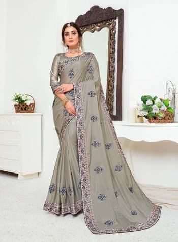 Adorn The Pretty Angelic Look Wearing This Heavy Designer Saree In Light Base Color Paired With Contrasting Colored Blouse. This Saree Is Fabricated On Chinon Silk Paired With Chinon Silk Fabricated Blouse. Its Pretty Color Pallete Will Give An Attractive Thread Embroidery Look To Your Personality. 