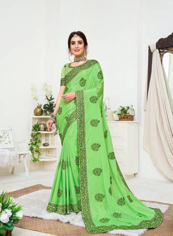 Adorn The Pretty Angelic Look Wearing This Heavy Designer Saree In Light Base Color Paired With Contrasting Colored Blouse. This Saree Is Fabricated On Chinon Silk Paired With Chinon Silk Fabricated Blouse. Its Pretty Color Pallete Will Give An Attractive Thread Embroidery Look To Your Personality. 