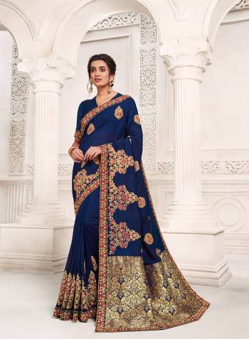 Grab This Pretty Elegant Looking Designer Saree In Fine Color Paired With Contrasting Colored Blouse. This Saree And Blouse Are Vichitra Silk Based Beautified Banarsi Pallu With Heavy Embroidery. Buy Now.