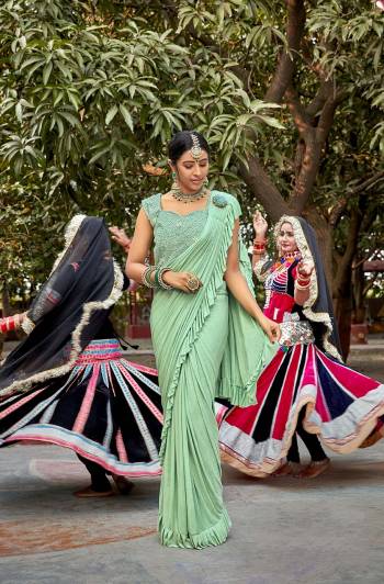 Look Attractive Wearing This Colored Saree Paired With Maching Colored Blouse.  This Heavy Designer Saree Is Imported Fabric Based Readymade Designer Saree And Blouse (Ready To Wear) Which Gives A Rich Look To Your Personality. Buy This Pretty Saree Now.