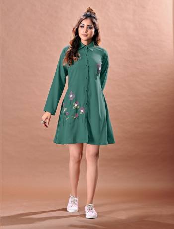 Grab This Readymade Long Kurti In Fine Color Fabricated On Rayon Beautified With Hand Embroidery. It Is Light In Weight And Easy To Carry All Day Long. 