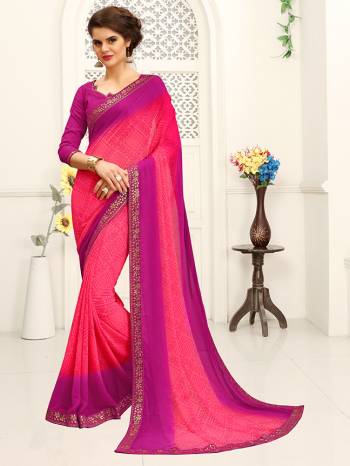 Look Attractive Wearing This Coloithred Saree Printed Paired With Blouse.  This Heavy Designer Saree Is Georgette Based & Benglori Silk Based Blouse With Lace Border Which Gives A Rich Look To Your Personality. Buy This Pretty Saree Now.