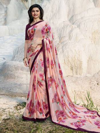 Adorn The Pretty Angelic Look Wearing This Heavy Designer Saree In Paired With Contrasting Blouse. This Saree Is Fabricated On Georgette Paired With Banglori Silk Fabricated Blouse. Its Pretty Color Pallete Will Give An Attractive Look To Your Personality. 