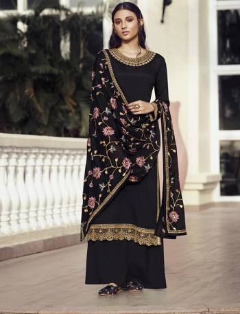 Flaunt Your Rich and Elegant Taste Wearing This Designer Heavy Straight Cut Suit In Dark Color. Its Lovely Heavy Embroidered Top Is Fabricated On Chinon Silk Paired With Santoon Bottom And Chinon Fabricated Dupatta With Lace Border Embroidery. Buy This Elegant Designer Piece Now. 