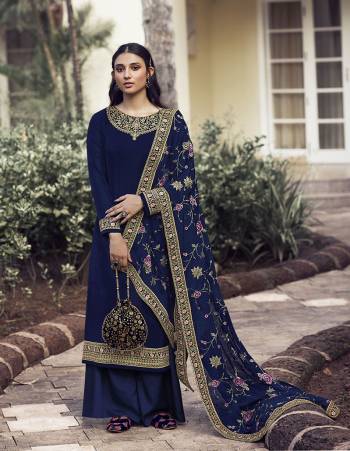 Flaunt Your Rich and Elegant Taste Wearing This Designer Heavy Straight Cut Suit In Dark Color. Its Lovely Heavy Embroidered Top Is Fabricated On Chinon Silk Paired With Santoon Bottom And Chinon Fabricated Dupatta With Lace Border Embroidery. Buy This Elegant Designer Piece Now. 