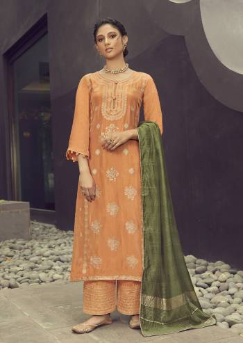 Look Pretty This In This Designer Straight Suit In Fancy Color. This Beautiful Dress Material Is Fabricated On Silk Jacquard Paired With Santoon Bottom With Embroided And Muslin Jacquard Silk Fabricated Dupatta. Buy Now. 