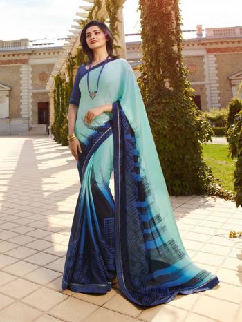 Adorn The Pretty Angelic Look Wearing This Heavy Designer Saree In Paired With Contrasting Colored Blouse. This Saree Is Fabricated On Georgette Paired With Banglori Silk Fabricated Blouse. Its Pretty Color Pallete Will Give An Attractive Look To Your Personality. 