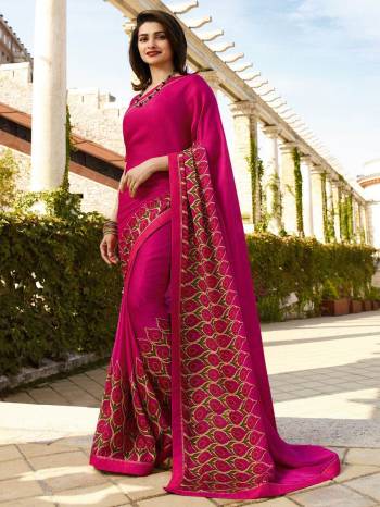 Adorn The Pretty Angelic Look Wearing This Heavy Designer Saree In Paired With Contrasting Colored Blouse. This Saree Is Fabricated On Georgette Paired With Banglori Silk Fabricated Blouse. Its Pretty Color Pallete Will Give An Attractive Look To Your Personality. 