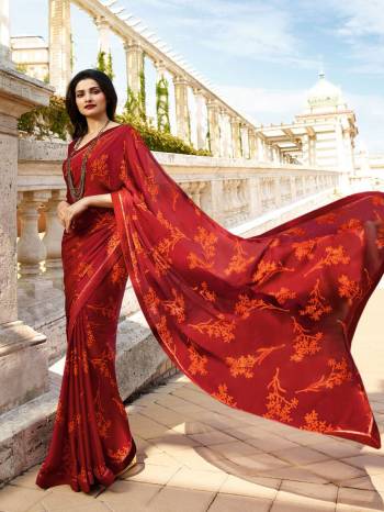 Adorn The Pretty Angelic Look Wearing This Heavy Designer Saree In Paired With Contrasting Colored Blouse. This Saree Is Fabricated On Georgette Paired With Banglori Silk Fabricated Blouse. Its Pretty Color Pallete Will Give An Attractive Look To Your Personality. 