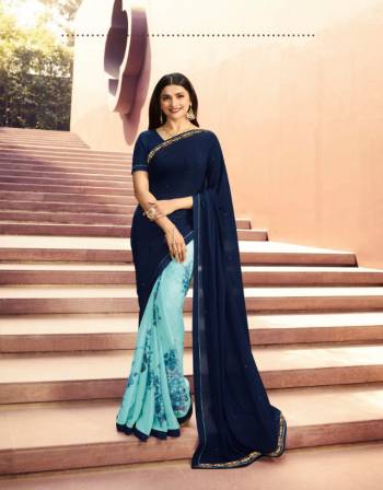 Celebrate This Festive Season In This Very Pretty Colored Designer Saree Paired With Contrasting Colored Blouse. This Saree Is Georgette Base and Blouse Are Banglori Silk Based Beautified With Printed. 