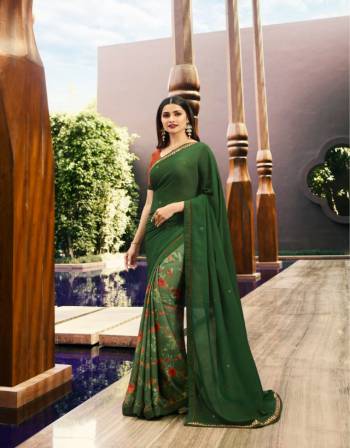 Celebrate This Festive Season In This Very Pretty Colored Designer Saree Paired With Contrasting Colored Blouse. This Saree Is Georgette Base and Blouse Are Banglori Silk Based Beautified With Printed. 