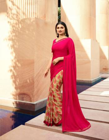 Celebrate This Festive Season In This Very Pretty Colored Designer Saree Paired With Contrasting Colored Blouse. This Saree Is Georgette Base and Blouse Are Banglori Silk Based Beautified With Printed. 