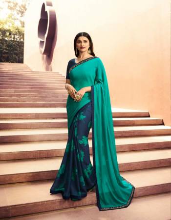 Celebrate This Festive Season In This Very Pretty Colored Designer Saree Paired With Contrasting Colored Blouse. This Saree Is Georgette Base and Blouse Are Banglori Silk Based Beautified With Printed. 