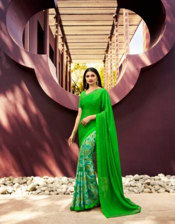 Celebrate This Festive Season In This Very Pretty Colored Designer Saree Paired With Contrasting Colored Blouse. This Saree Is Georgette Base and Blouse Are Banglori Silk Based Beautified With Printed. 