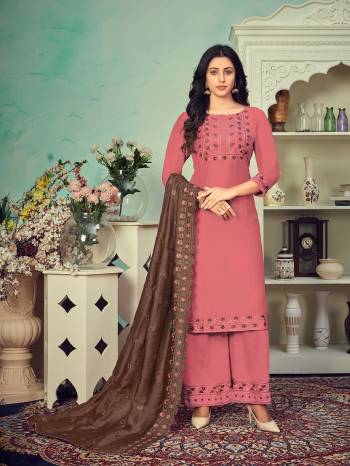 Here Is A Beautiful Heavy Designer Suit In All Over Color. Its Heavy Embroidered Top And Bottom Are Chinon Based Paired With Stiched And Gadwal Cotton Dupatta Are Embroidered. Its Fabrics Are Light Weight And Easy To Carry All Day Long. 