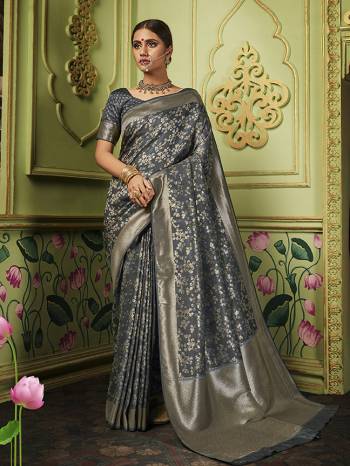 Celebrate This Festive Season In This Very Pretty Pistel Colored Designer Saree Paired With Contrasting Colored Blouse. This Saree and Blouse Are Banarasi Silk Based Beautified Wevon Jacquard Designer Saree. 