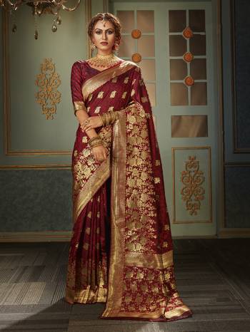 Look Attractive Wearing This Colored Saree Paired With Maching Colored Blouse.  This Heavy Designer Saree Is Banarasi Silk Based Which Gives A Rich Look To Your Personality. Buy This Pretty Saree Now.